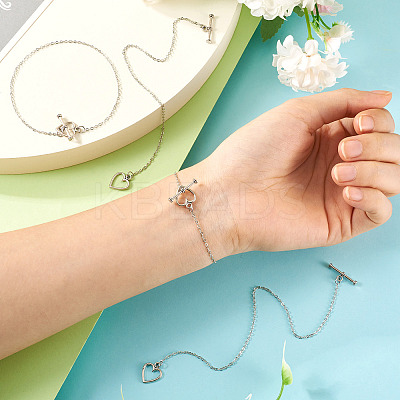 Brass Heart Link Chain Bracelets BJEW-TAC0027-1