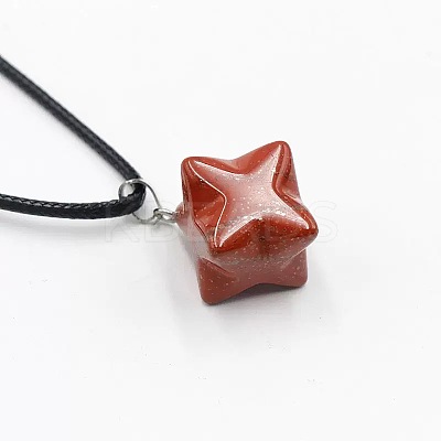 Natural Red Jasper Geometric Hexagram Star Pendant Necklaces with Black Cords VZ1120-1-1
