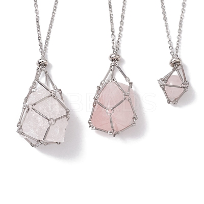 3 Pcs 201 Stainless Steel Crystal Stone Cage Pendant Necklaces NJEW-JN04749-1