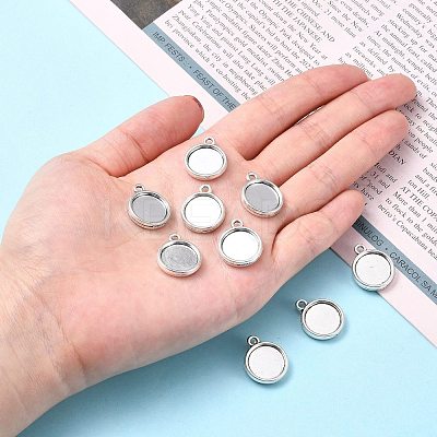 Tibetan Style Alloy Flat Round Pendant Cabochon Settings TIBEP-M022-32AS-1
