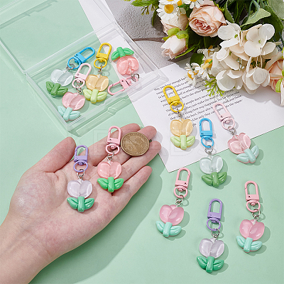 12Pcs 6 Colors Resin Tulip Pendant Decorations HJEW-UN0001-26-1