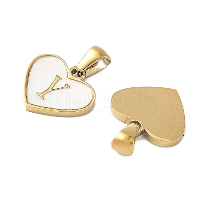 304 Stainless Steel Pave Natural White Shell Heart with Initial Slice Pendants STAS-R168-25G-Y-1