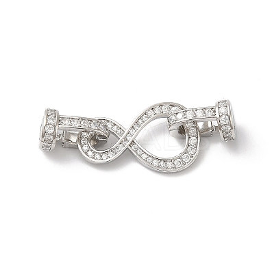 Rack Plating Brass Micro Pave Clear Cubic Zirconia Fold Over Clasps KK-A222-06P-1