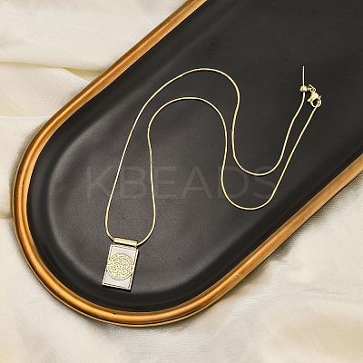Brass Pave Shell Rectangle Saint Benedict Medal Cross Pendants Necklaces for Women LS-NJEW-Z053-01G-02-1