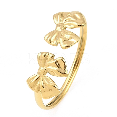 304 Stainless Steel Bowknot Cuff Bangles for Women BJEW-A154-03G-1