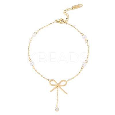 Ion Plating(IP) 304 Stainless Steel Bowkont Charm Bracelets for Women BJEW-K254-15G-1