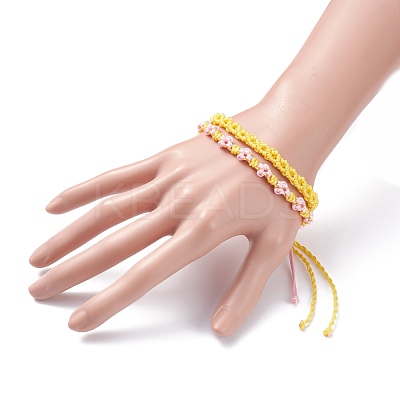2Pcs 2 Colors Peach Blossom Braided Cord Bracelet BJEW-JB07610-01-1