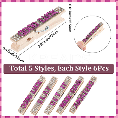 30Pcs 5 Styles Cheerleading Rhinestone Spirit Clips AJEW-SP0002-58B-1