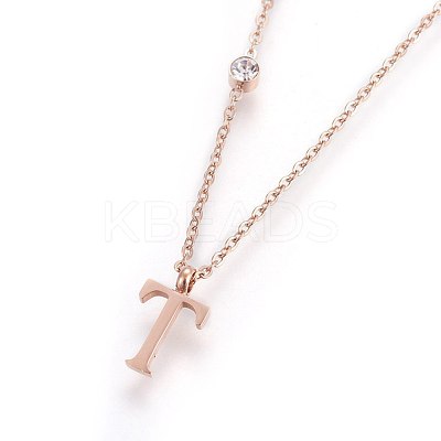 304 Stainless Steel Initial Pendant Necklaces NJEW-G321-04RG-T-1