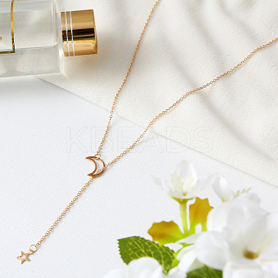 Alloy Cable Chain Moon & Star Lariat Necklaces for Women WG67D60-01-1