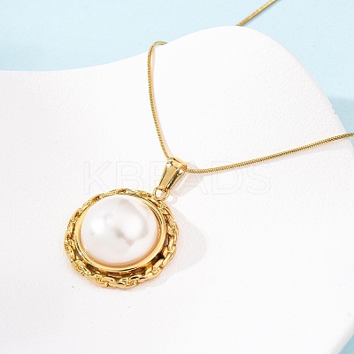 304 Stainless Steel & Acrylic Imitation Pearl Half Round Pendant Snake Chain Necklaces for Women NJEW-F354-07G-1