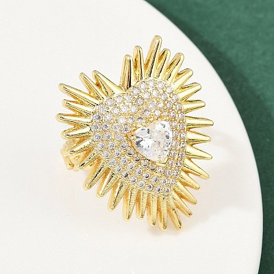 Brass Micro Pave Clear Cubic Zirconia Cuff Rings RJEW-P155-04C-G-1