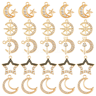50Pcs 5 Style Moon & Star & Arrow Alloy Pendants FIND-HY0002-56-1