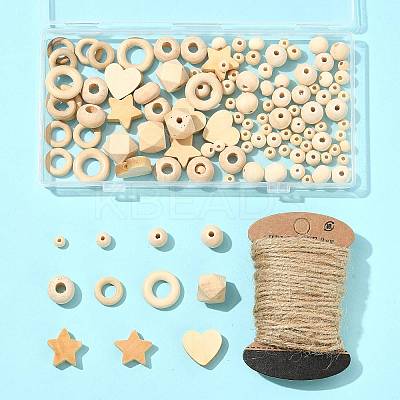 120Pcs 10 Styles Unfinished Wood Beads WOOD-FS0002-37-1