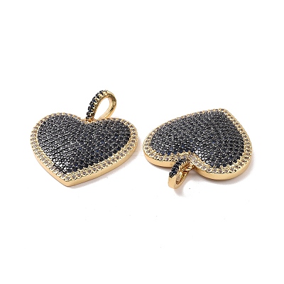 Heart Brass Micro Pave Cubic Zirconia Pendants KK-G435-04G-03-1