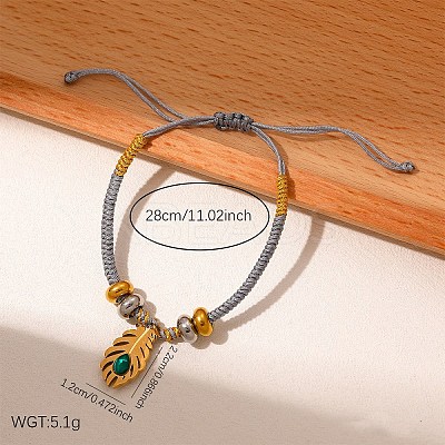 304 Stainless Steel Pave Glass Feather Charm Bracelets WG3A2A4-04-1