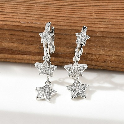 Brass Micro Pave Clear Cubic Zirconia Huggie Hoop Earrings EJEW-K083-43P-1