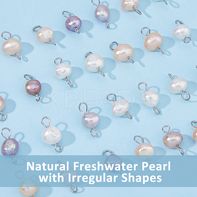 Natural Cultured Freshwater Pearl Connector Charms PALLOY-FH00005-1