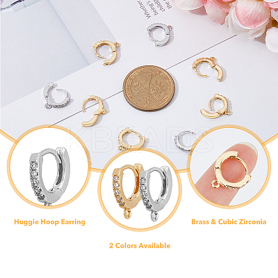 16Pcs 2 Colors Brass Micro Pave Cubic Zirconia Huggie Hoop Earring Findings KK-DC0002-76-1