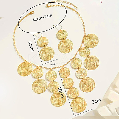 Flat Round Alloy Pendant Necklace & Dangle Earring Sets FS-WG6C074-01-1