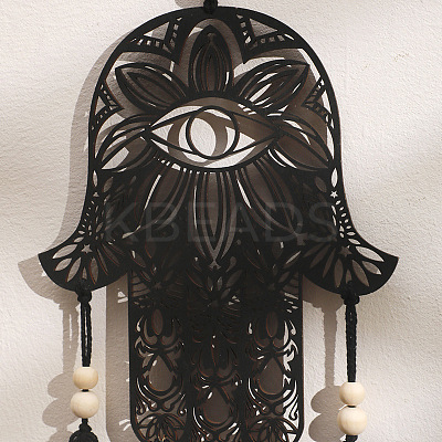 Bohemian Wooden Hamsa Hand with Tassel Pendant Decorations PW-WG49944-01-1