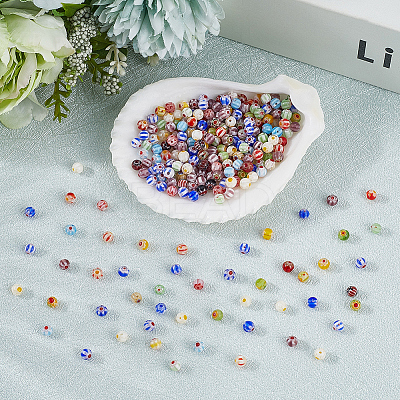 3 Strands Handmade Millefiori Glass Round Bead Strands LAMP-LT0001-16A-1