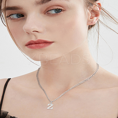 1Pc 304 Stainless Steel Letter Pendant Necklaces NJEW-LP0001-33Z-P-1