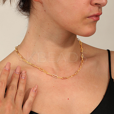 201 Stainless Steel Paperclip Chain Necklaces for Women LS-KC1989-1