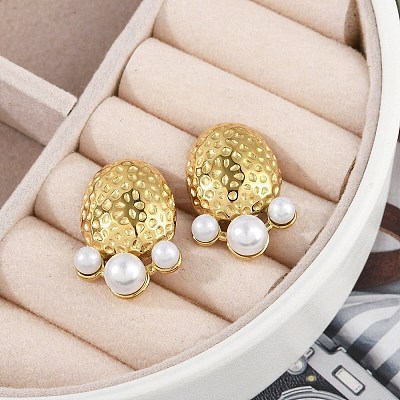 Ion Plating(IP) 304 Stainless Steel Oval Stud Earrings EJEW-A119-04G-1