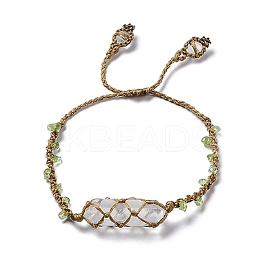 Natural Quartz Crystal Bullet Braided Bead Bracelet BJEW-K225-01B-1