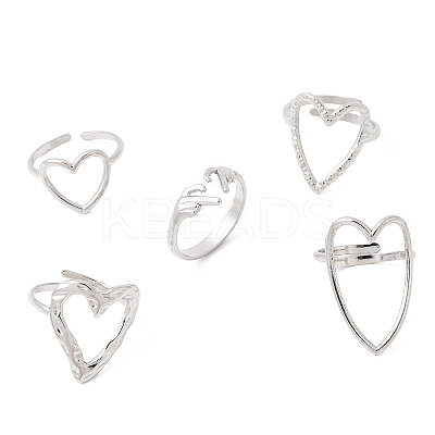 5Pcs 304 Stainless Steel Open Cuff Rings for Women RJEW-K313-12P-1