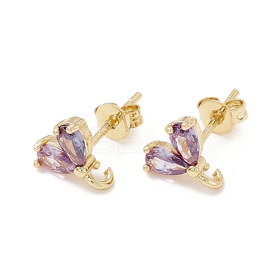 Rack Plating Brass Cubic Zirconia Stud Earrings Findings X-MAK-I684-10G-06-RS-1