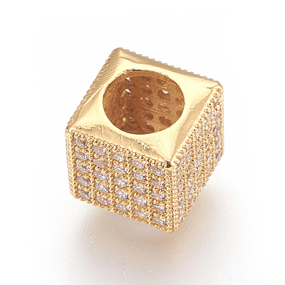 Brass Micro Pave Cubic Zirconia European Beads KK-O106-32G-1