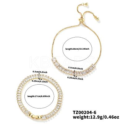 2Pcs 2 Styles Brass Cubic Zirconia Cup Chain Fashionable and Elegant Bracelets Sets ZI9900-1