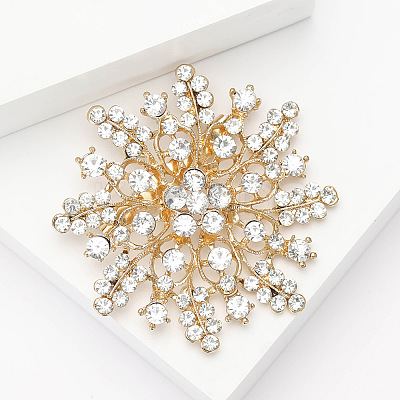 Alloy and Clear Glass Rhinestone Christmas Snowflake Brooch for Women PW-WG5C554-01-1