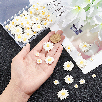 100Pcs 4 Styles Flatback Hair & Costume Accessories Ornaments Resin Flower Daisy Cabochons CRES-NB0001-37B-1