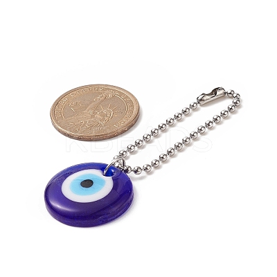 Flat Round with Evil Eye Glass Pendant Decoration HJEW-JM00883-1