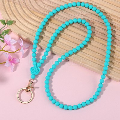 Rose Silicone ID Card Neck Strap Card Holder NJEW-SW00028-01-1