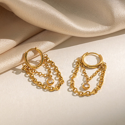 304 Stainless Steel Pave Cubic Zirconia Tassel Hoop Earrings for Women WB3830-1