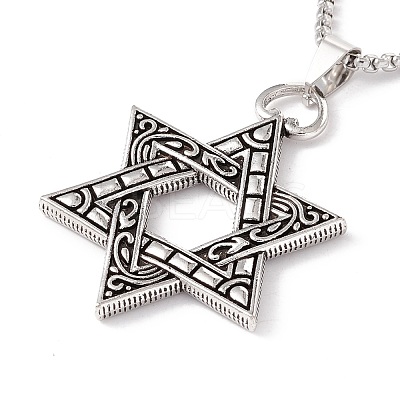 Alloy David Star Pendant Necklace with 201 Stainless Steel Box Chains NJEW-E016-16AS-1