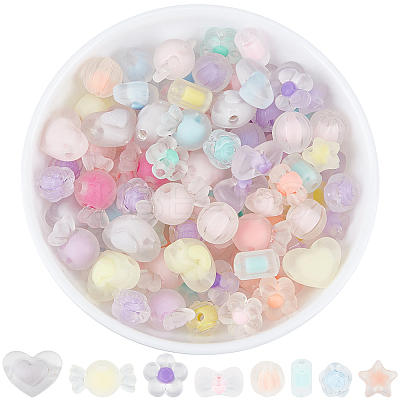 160Pcs 8 Styles Frosted Transparent Acrylic Beads OACR-PA0002-09-1