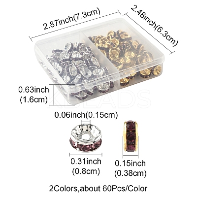 120Pcs 2 Colors Brass Rhinestone Spacer Beads RB-FS0001-05A-1