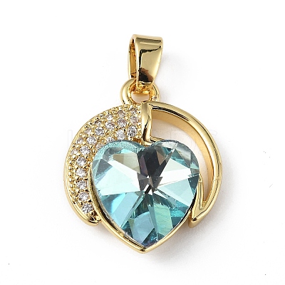 Real 18K Gold Plated Rack Plating Brass Micro Pave Clear Cubic Zirconia Pendants KK-C015-20G-11-1