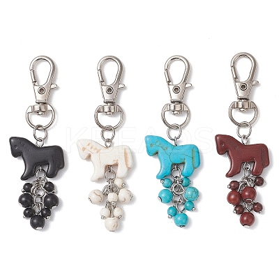 Synthetic Turquoise Dyed Horse Pendant Decorations HJEW-JM04666-1