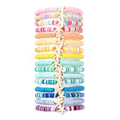 16Pcs 16 Styles Summer Starfish Synthetic Turquoise Bracelet Sets BJEW-JB10912-1
