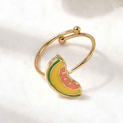 Adjustable 304 Stainless Steel Enamel Cuff Rings for Women RJEW-B152-01G-01-1