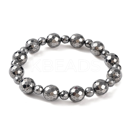 Faceted Round Terahertz Stone Beaded Stretch Bracelets for Women Men BJEW-H590-02-1