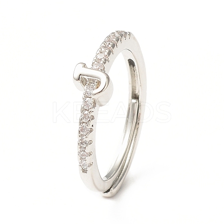 Clear Cubic Zirconia Initial Letter Adjustable Ring RJEW-C052-01P-J-1