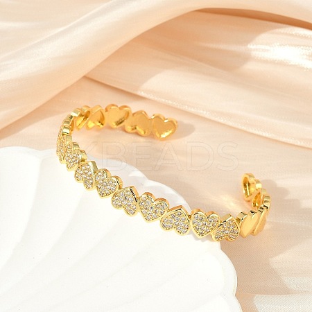 Sparkling Heart Cubic Zirconia Cuff Bangle BJEW-D448-15G-RS-1