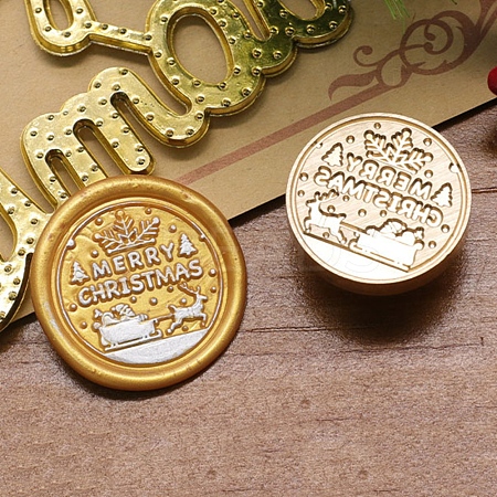 Merry Christmas Series Wax Seal Brass Stamp Head AJEW-M037-01G-01-1